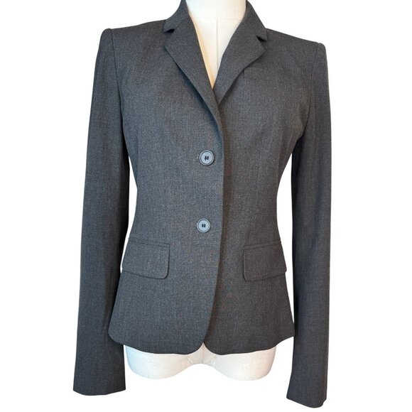 Ann Taylor Size 0 Gray Blazer Fitted 2-Button Front Polyester/Rayon/Spandex - Picture 1 of 16